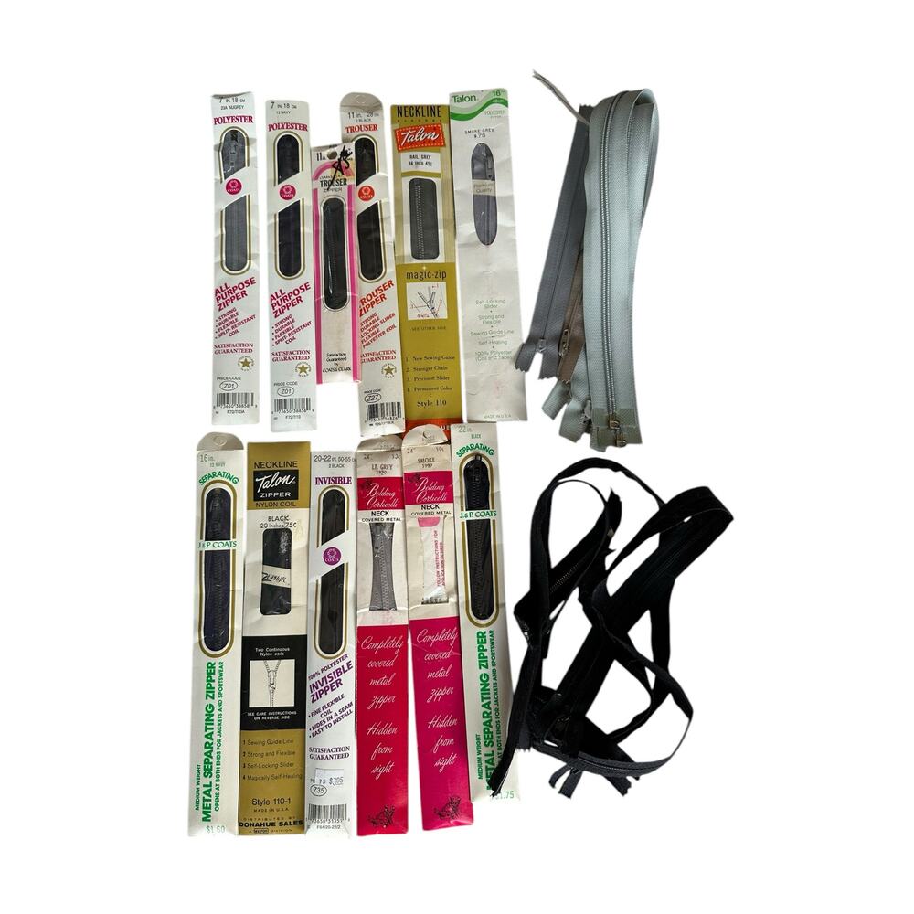 Vintage Lot Of 21 Zippers Talon Coats & Clark Star Various Colors Sizes Styles